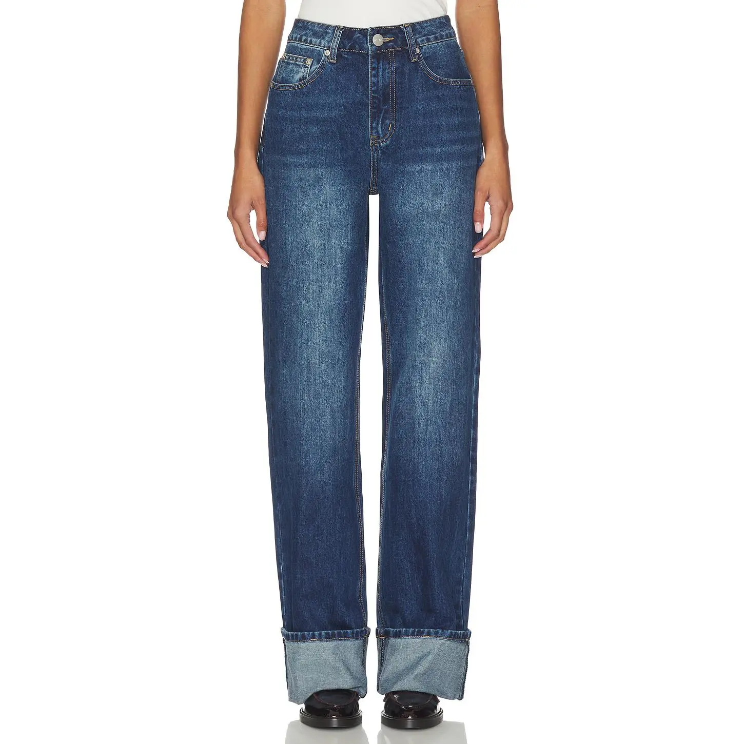 superdown Lulu Cuffed Jean in Dark Wash Blue