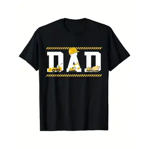 Humorous Men's and Boys' Dad Construction Excavator Operator TShirt Soft Breathable Cotton Graphic Tee with Excavator Bucket and Stick Figure Construction Site Print Machine Washable Casual Wear Ideal for Dad Builder Gifts