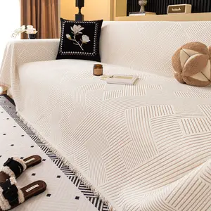 Geometric Texture Cotton Sofa Cover, Sofa Couch Covers, Full Protection with Fringe Design, Soft Sofa Protector, Multi-Scene Use, Soft and Durable Fabric, Home Decor Essential