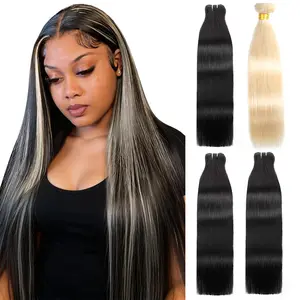 15A 1B/613 Highlight Human Hair Bundles 30inch Straight Bundles Human Hair 613 Quick Weave Bundles Blonde Human Hair Bundles