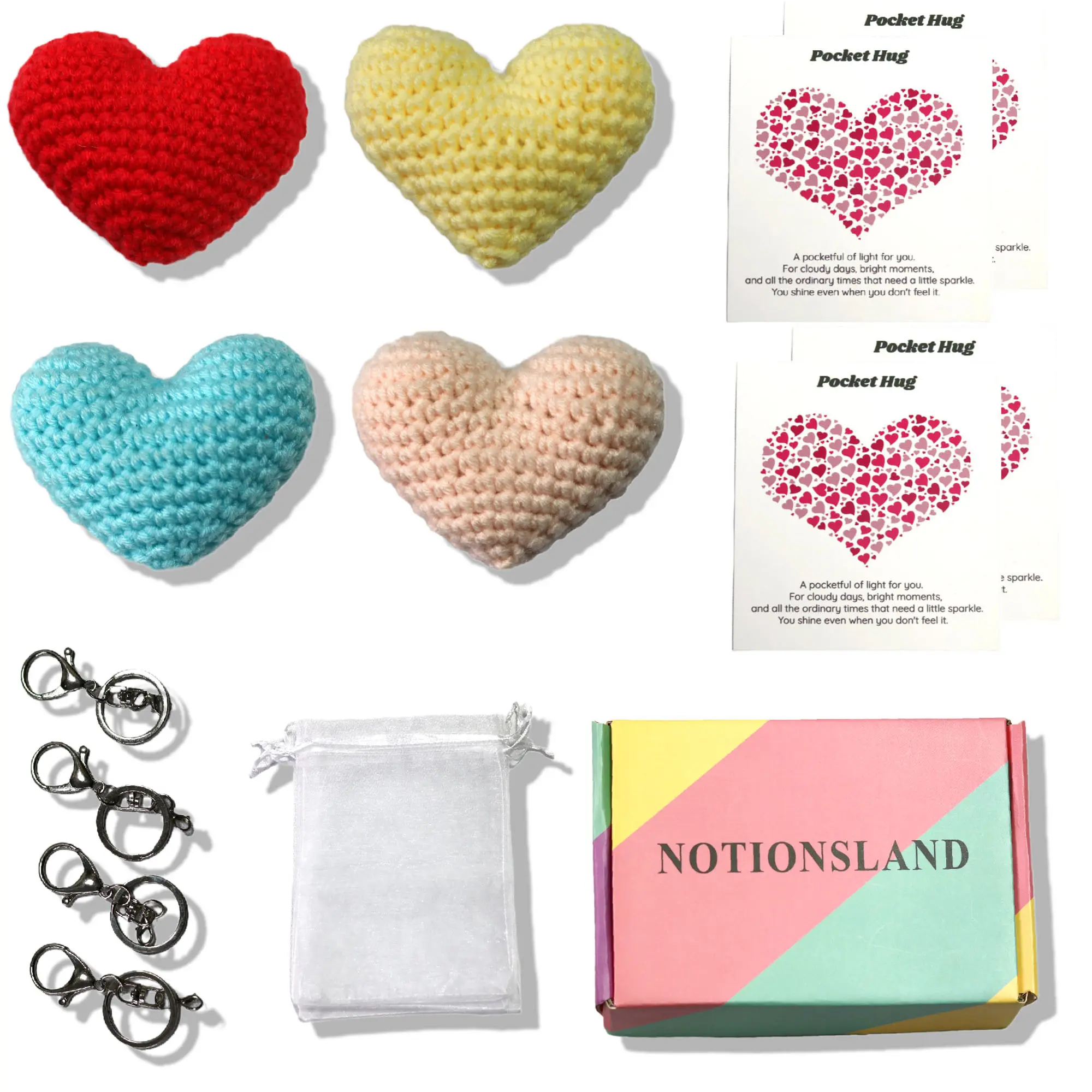 NOTIONSLAND 4-Piece Hand-Crocheted Pocket Hug Keychain Set A Portable Heartwarming Love Mini Gift for Valentine‘s, Mother’s Day, or Emotional Support,Tween Festive Party Gifts, As A Token of Appreciation for Students, Friends, Colleagues, Family ,Women