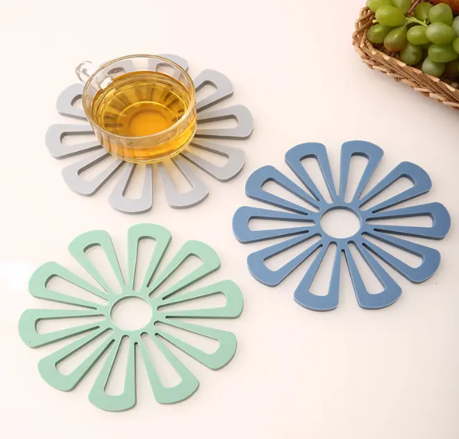 3-Piece Decorative Floral Silicone Trivet Mats Set, Heatproof Non-Slip Hot Pads for Tea, Hot Dishes, Pots, Pans, Hanging Home Decor for Kitchen Countertop Everyday Use