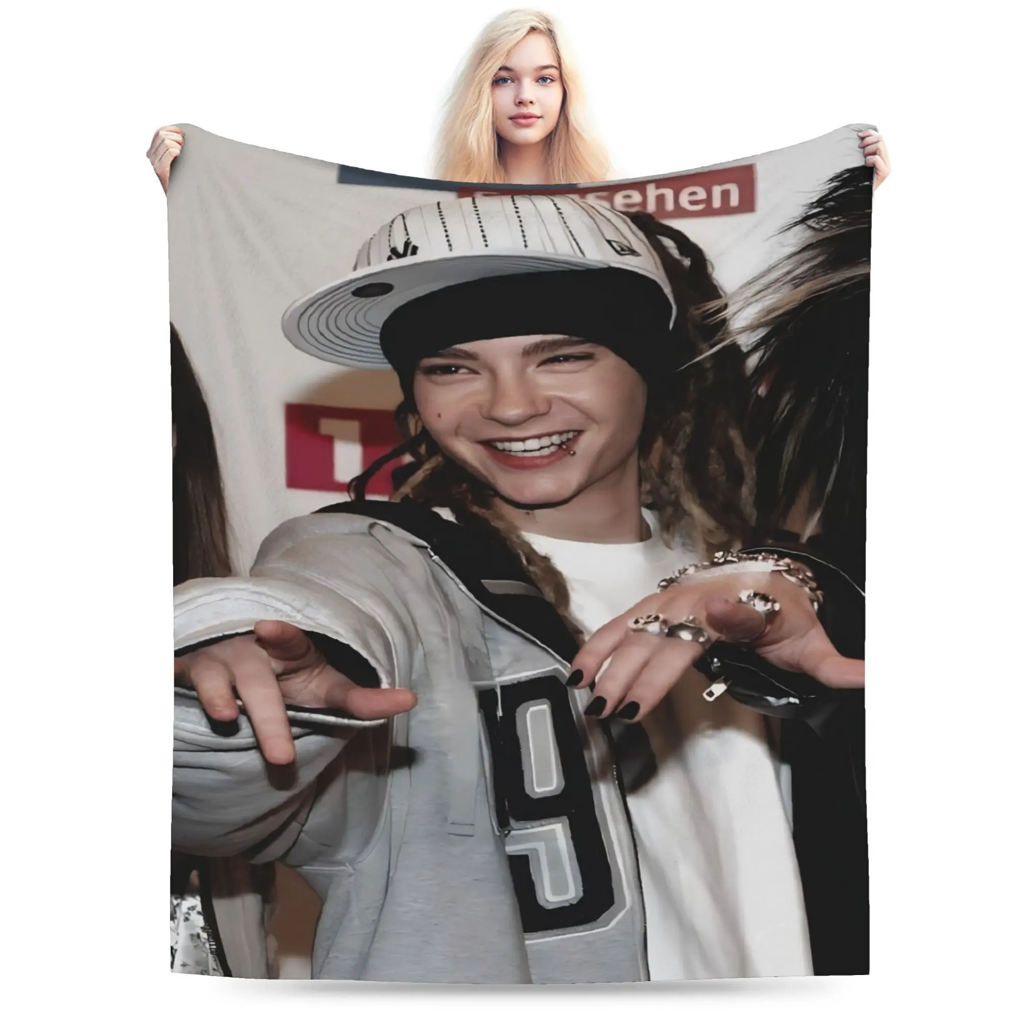 Glam Tom Kaulitz Cartoon Character 3D Print Cotton Flannel Blanket - Cozy Aesthetic, Breathable, Soft, Durable, Machine Washable, Multi-Size Option (60x50in), Indoor Use for Bedroom/Sofa, Holiday Gift for Fans
