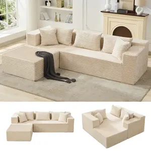 Modular Cloud Sleeper Sectional with Deep Seats, L Shaped Convertible Sofa for Spacious Living Room, Plush Fabric No Assembly Needed