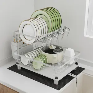 2 Tier Kitchen Double-Layer Dish Drying Rack, Storage Rack with Drainage Board and Cutlery Rack Self-draining Fits plates of different sizes The drain pipe can be rotated 360° Easy to assemble,Easy to clean The top is removable Mother's day Gift