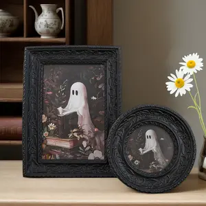 2pcs Halloween Resin Ghost Reading Photo Frame Set, Home Decoration Frames for Party, Bedroom, Living Room, Study, Picture Frame Set, High Quality Frame
