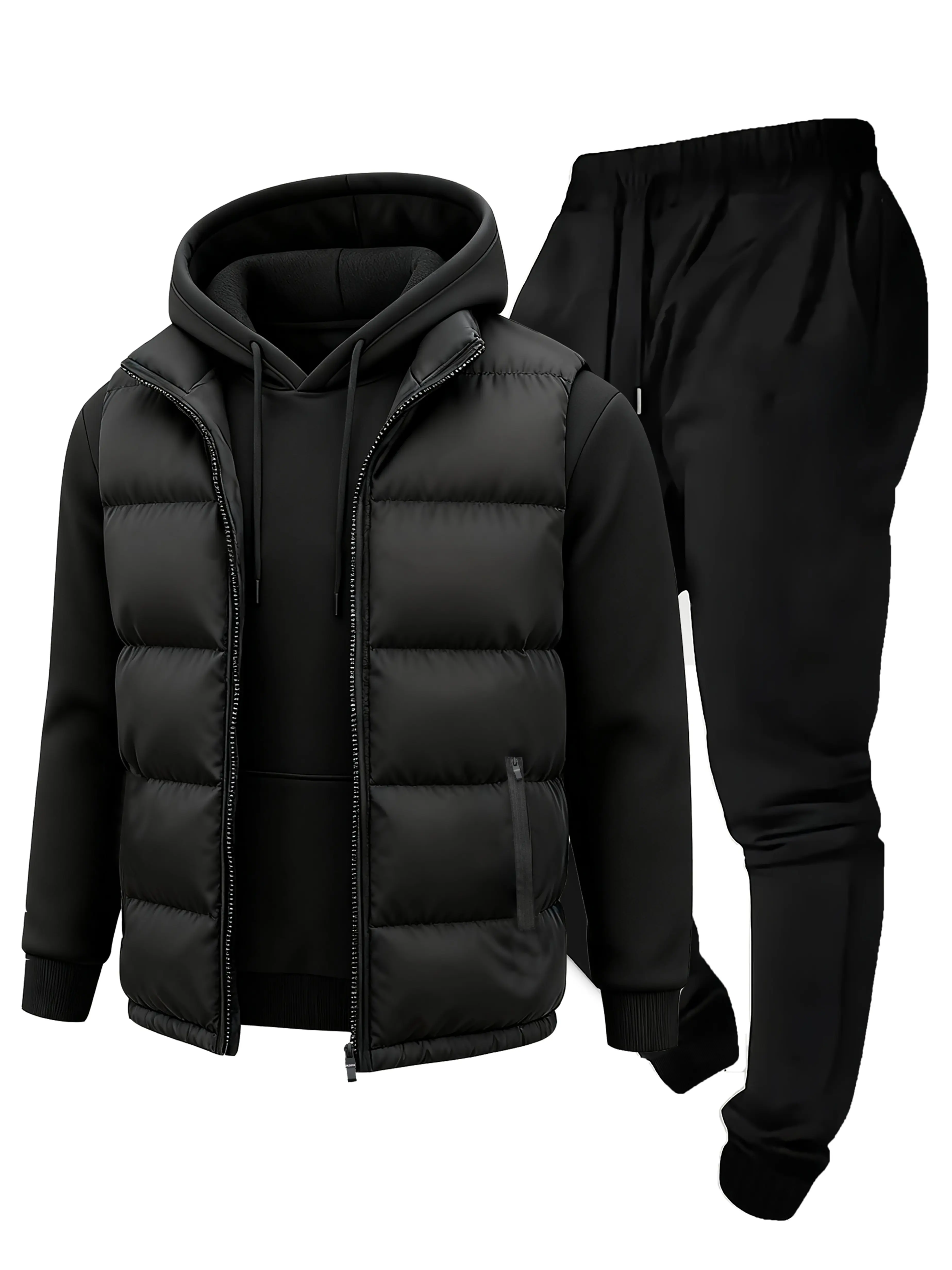 Men's Three Piece Casual Vest Set Men's Casual Cartoon Drawstring Pocket Hoodie with Matching Jogger Pants Athletic Training Apparel Athletic Style Activewear