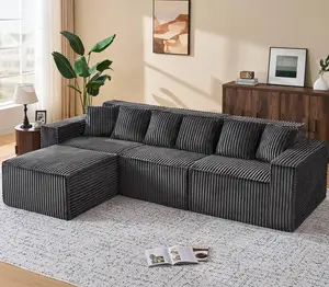 【DealsforYou】ONBRILL 112.6" L-Shaped Boneless Corduroy Sectional Sofa with Chaise, Breathable Ergonomic Soft Memory Foam, Modern Minimalist Cloud Modular Couch, No-Assembly Indoor Living Room Furniture, Breathable Sofa, Ergonomic Sofa