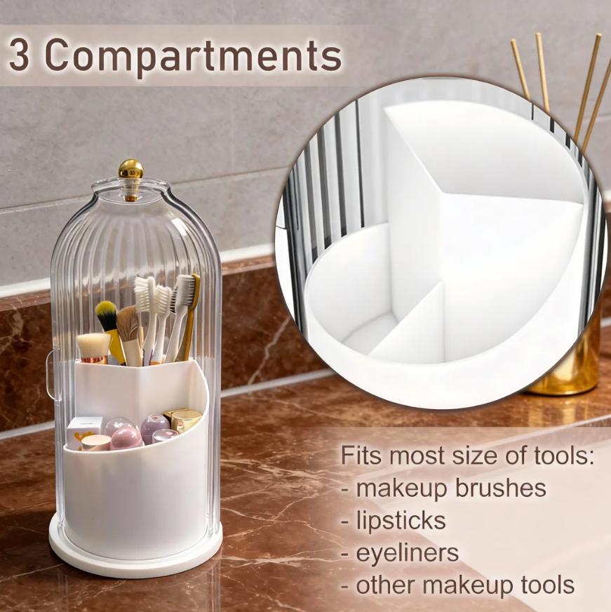 Toothbrush Holders with Sliding Lid for Bathroom Counter Organizer, 360 Rotating Toothbrush & Makeup Brush Organizer - Dustproof, Anti-Slip, Drainage Design with 3 Slots - Ideal Birthday, Bathroom Decor, Valentine & Holiday Gift toothbrush  hoder dustproo