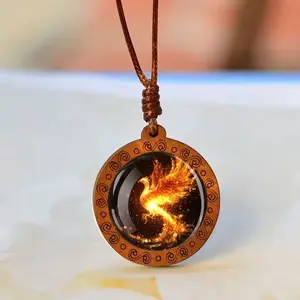 Phoenix Pendant Necklace, Adjustable Rope, Unisex Wooden Charm, Lucky and Optimistic Design, Perfect Gift for Family and Friends