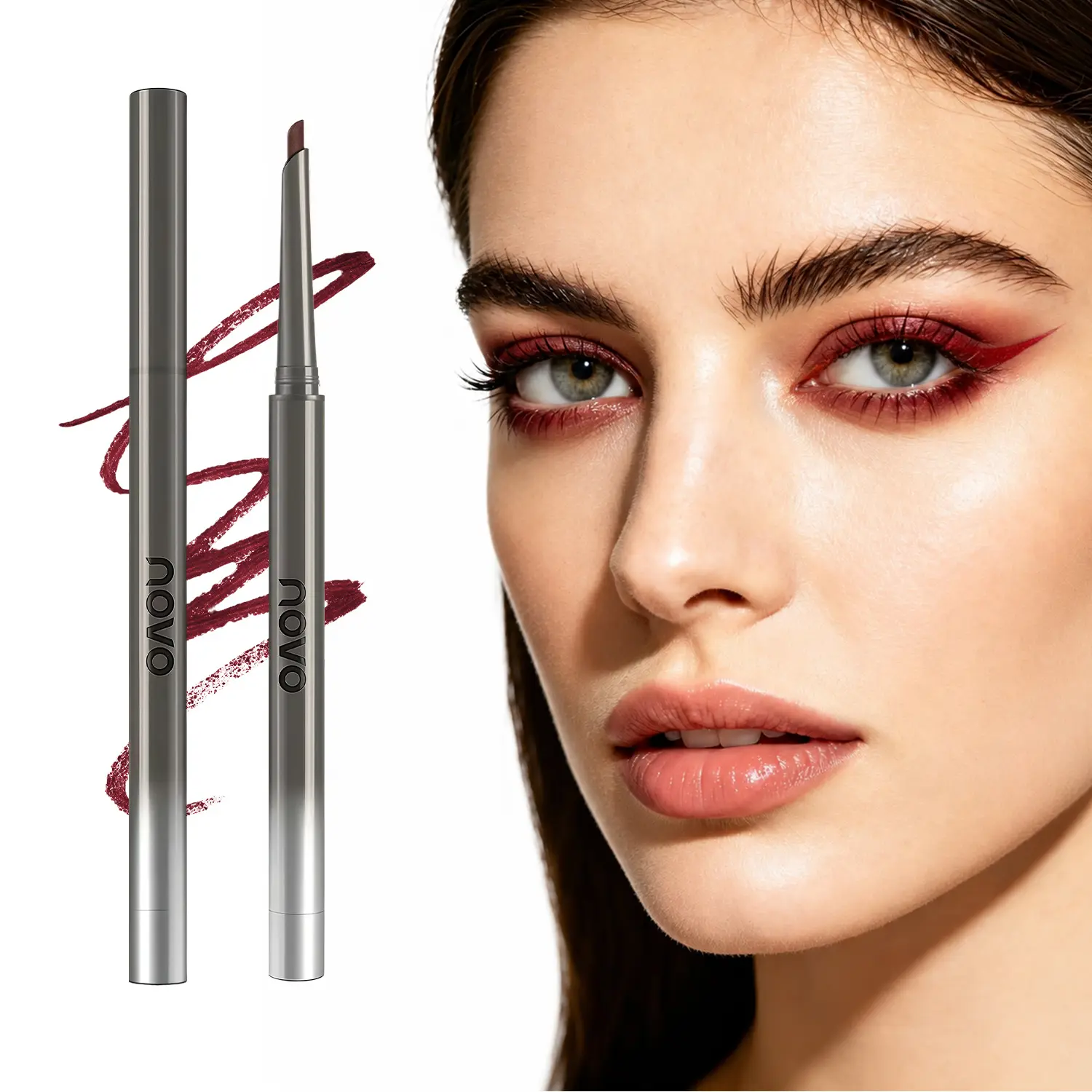 NOVO Hard Gel Eyeliner Pencil, Cosmetic with Ultra-Fine Blade Tip, Waterproof, Sweat-Resistant, Smudge-Resistant, Ideal for Beginners & Under Eye Line Application, Ultra Fine Tip