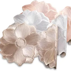 Luxury Lotus-Patterned Non-Slip Placemats 3D Floral Design Placemats 15-Inch Lotus-Shaped Heat-Resistant Washable Table Mats PVC Heat-Insulating Mats, Western-Style Plate Mats Instagram-Style Table Mats & Bowl Coa Kitchen Decorative Placemat