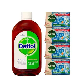 Dettol Antiseptic Liquid (550mL) & 4 Cool Soaps (100mL Each) Home Care Set - Effective Solution for Personal & Household Use