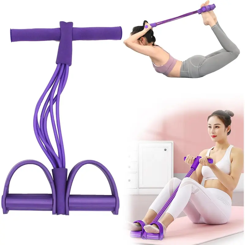 [2026] Multi-Function Tension Rope Band with Pedal Puller, 6-Tube Durable Adjustable Elastic Fitness Training Band, Muscle Exercise Equipment for Abdomen-Waist Work Out & Stretching Slimming Training