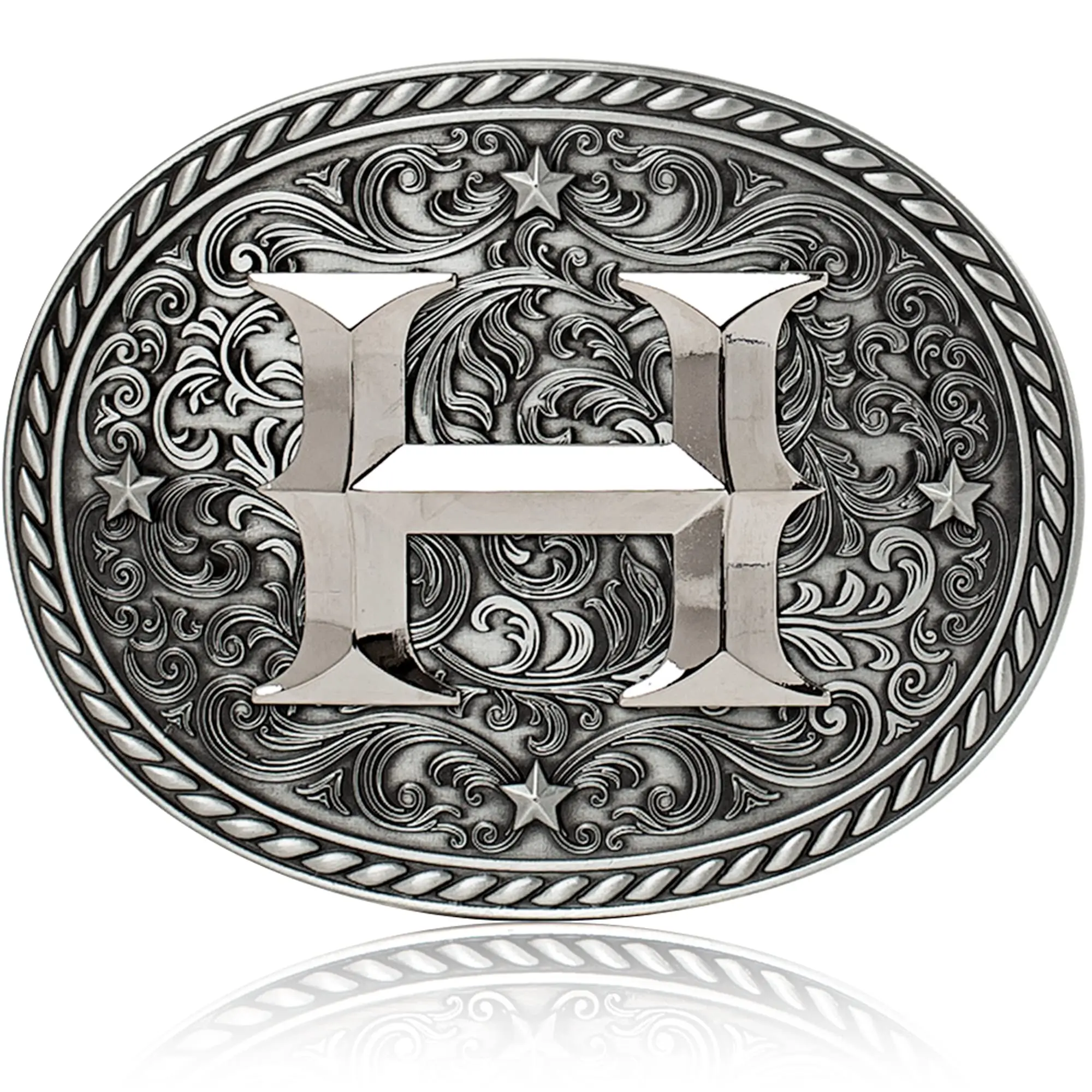 Western Cowboy/Cowgirl Initial Belt Buckle - Silver- Large, Letter Buckles For Men And Women H