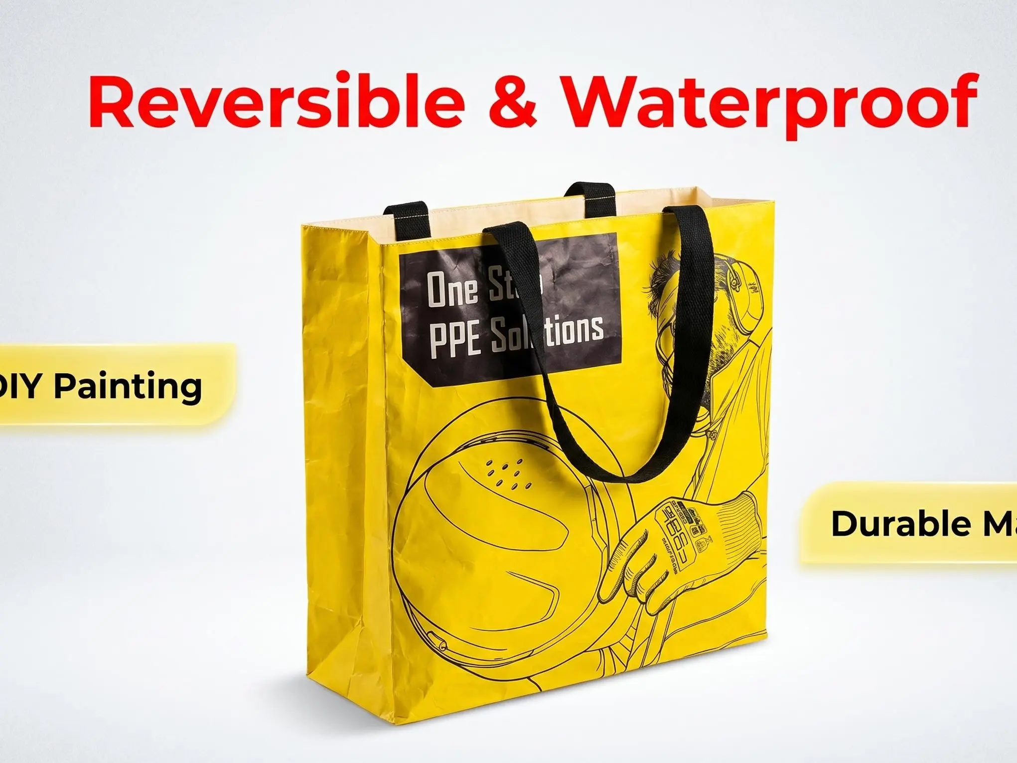 COOLJOB Reversible Tote Bag, Waterproof Everyday Carry with a Blank Side for DIY Customization and Creative Style