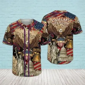 USA 250th Anniversary Hawaiian Baseball Jersey, America 250 Button Baseball Jersey, Patriotic Eagle, Statue Of Liberty, 250 Years Of Freedom and Faith Gift