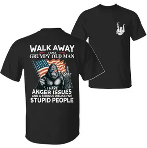 Walk Away Grumpy Old Man Gorilla Shirt – Funny Patriotic USA Tee with Attitude, Anger Issues Quote, Middle Finger, Funny Sarcastic Graphic Tee
