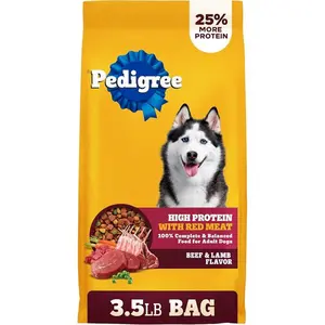 Pedigree Dry Dog Food for Adult Dogs, High Protein, Beef and Lamb Flavor, 3.5 lb. Bag