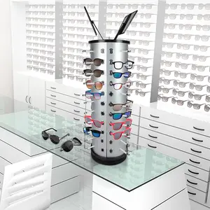 360 Rotating 44 Pairs Sunglasses Eyewear Holder with Mirror Sunglasses Carousel Rack Sunglasses Display Stand 44 Pairs of Glasses Storage Freestanding