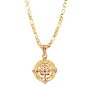 Gold Filled Compass Outline Necklace on Figaro Link Chain for Men