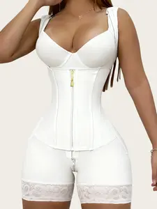 JMK Fajas Women's White Shaperwear Bodysuit, Butt Lifting And Tummy Control Jumpsuit, Full Body Shapewear, With Zipper And Hooks, Colombian Shapewear, Waist Trainer, Adjustable zipper shapewear