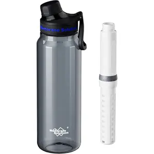 Membrane Solutions C3 Filtered Water Bottle, 36oz Bottle with Replaceable ACF+UF Filter Cartridge, Portable Water Filter