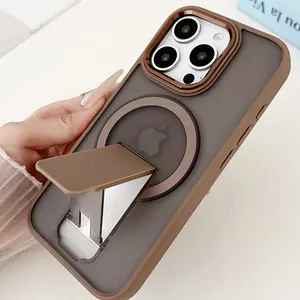 Magnetic Wireless Charging iPhone Case Protector - Luxury Matte Semi-transparent Stand with Metal Camera Ring Protective Shockproof Soft Buffer Hard Back Cover Casing for iPhone 16 15 14 13 12 11 Pro Max Plus Accessories Smartphone