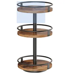 Lazy Susan Organizer, Rotating Spice Rack, 3-Tier Organizer, Turntable Spice Rack, Vertical Storage Organizer, for Kitchen Countertop, Vanity, Dining Table, Rustic Brown and Black BF09TL01
