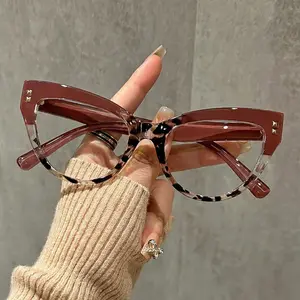 Fashion Colorblock Cat Eye Reading Glasses for Women, Metal Rivet Decor, Suitable for Computer Phone Screens, Unisex Vintage Eyewear, Fashion Eyeglasses, Stylish Eyeglass, Eyeglass Frames, Fashionable Frames Glasses