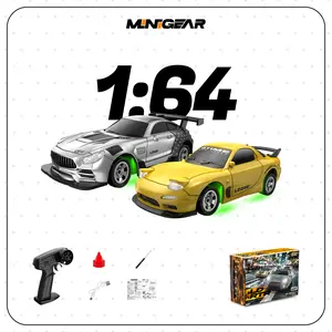MiniGear 1/64 RC Drift Car – Nissan GTR R35 & Dodge Hellcat, Mini Drift Car with Detachable Body, LED Lights, Dual Speed, USB Rechargeable – Perfect Valentine’s Day & Easter Gift for Kids, Teens & Collectors