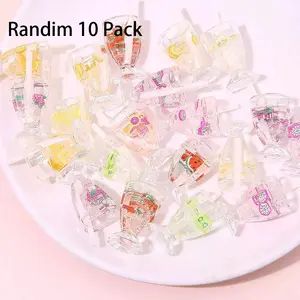 10pcs Milk Tea Sundae Fruit Cups DIY Resin Figurines, Kids Pretend Play Toys, Miniature Cartoon Simulation, Party Gift Set for Handmade Jewelry Making