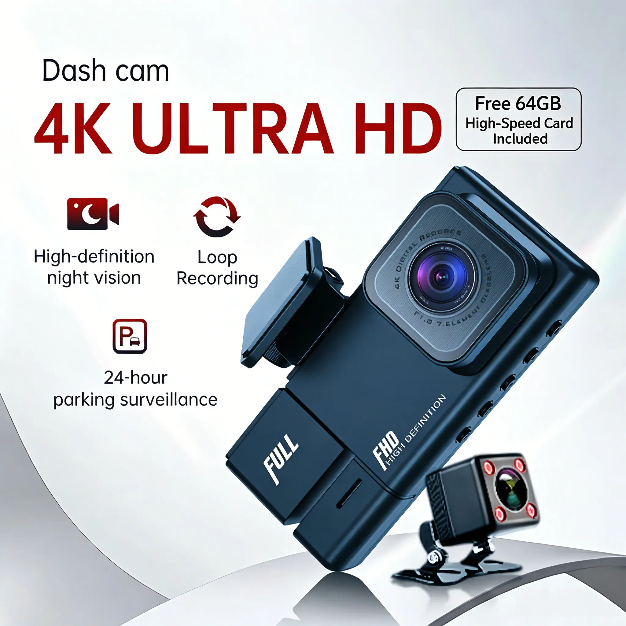 2026 Newest Upgraded Premium TikTok Viral 4K Ultra HD Dash Cam Car Camera Smart Loop Recording 24 Hour Parking Monitoring Night Vision Large F2.0 Aperture Phone App Connection for Driving Safety Free 64GB Memory Card