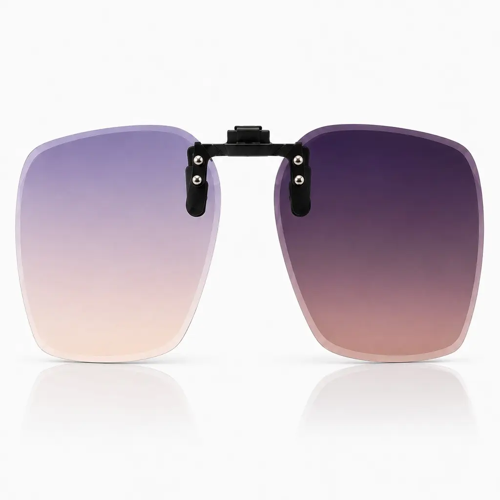 Women’s Photochromic Flip-Up Clip-On Sunglasses for Prescription Glasses, Oversized Rimless Light-Adaptive Shades for Driving and Outdoor Use