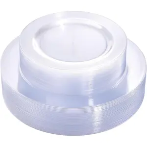 60 count Clear Plastic Plates - Disposable Clear Plates Heavy Duty for Party/Wedding/ Year - Include 30 count 10.25inch Clear Dinner Plates and 30 count 7.5inch Clear Dessert/Salad Plates
