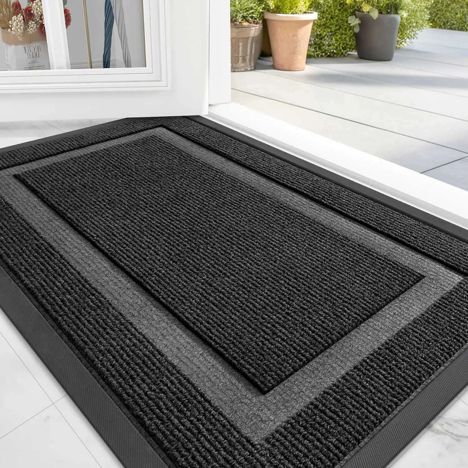 Modern Black Solid Natural Rubber Front Door Mat - 29.5x17 in, Sturdy, Durable, Fade-Resistant, Waterproof, All-Seasons Entrance Mat for Indoor/Outdoor Entrance Protection