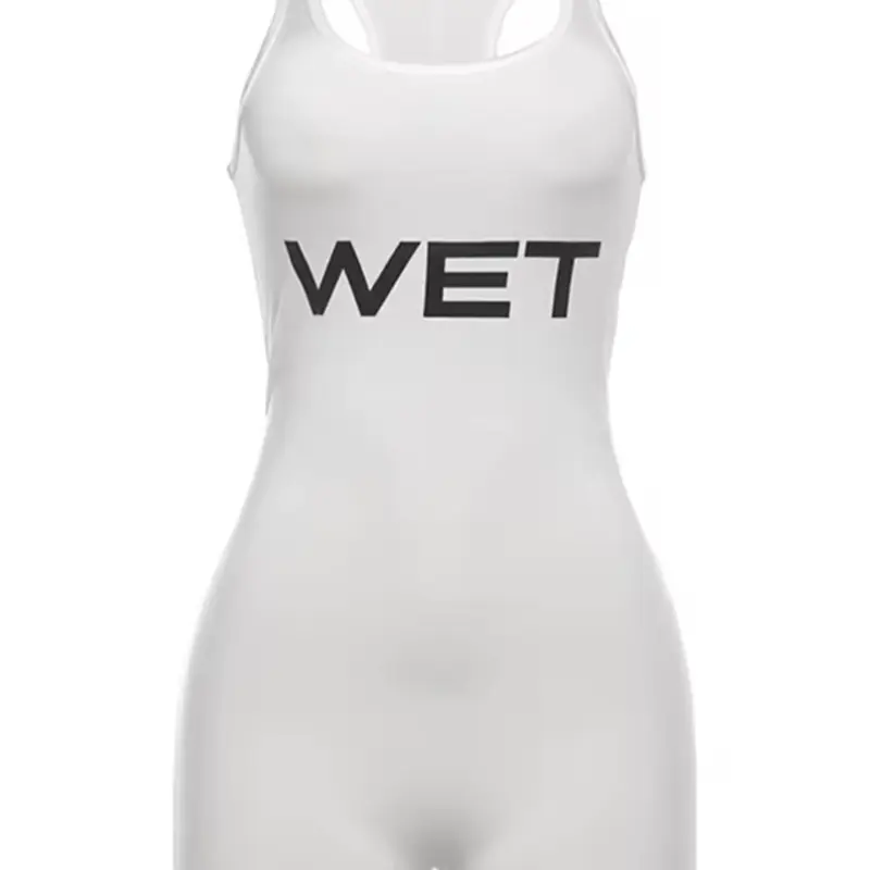 New 2025Summer Women Sexy Sport Romper Subtranslucent Slim Playsuits Letter Printed White Women'S Raceback Sleeveless