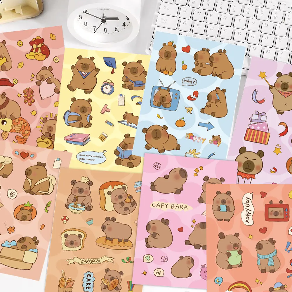 8 Pcs Cute Cartoon Capybara Graffiti Stickers - DIY Decorative Decals for Phone, Journal, K-pop Deco, Notebook, Backpack & Planner, Ideal for Cute Embellishment & Hand Account Proj