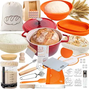 Super -Inclusive Sourdough Starter Kit with Pot,Sourdough Bread Baking Supplies,4 Banneton Bread Proofing Baskets,Scale,34OZ Sourdough Starter Jar, Bread Making Tools Kit, Baking Gifts