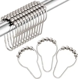 Stainless Steel Shower Curtain Hooks Set, Rustproof Bathroom Curtain Rings for Shower Rod, Smooth Glide Hanging Hooks for Bathtub Accessories