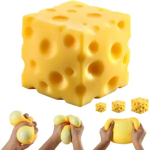 Cheese Squishy Cube Block Fidget Toys for Adults & Teens Easter Basket Stocking Stuffers Sensory Stress Relief Squeeze Toys (Yellow 2.4 in)