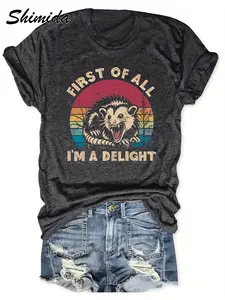 Cute sarcastic graphic tee, self-love ironic shirt, angry possum print T-shirt, women's casual top