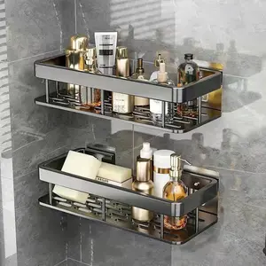 No-drilling Shower Caddy Rust-proof Space Aluminum Adhesive Storage Rack Large-capacity Shelf for Bathroom Kitchen Home Decor
