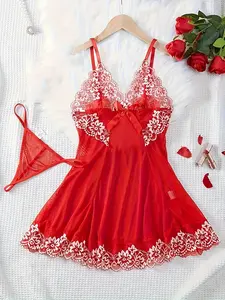 Breathable Mesh Loungewear set set for Women, Adjustable Strap Stretchy Lace Lingerie set