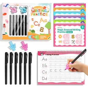 TIMEX Reusable Grooved Handwriting Workbook for Kids, Learning Materials, 6 Books–Early Elementary, Covers Math, Words, Drawing –Gift for Children