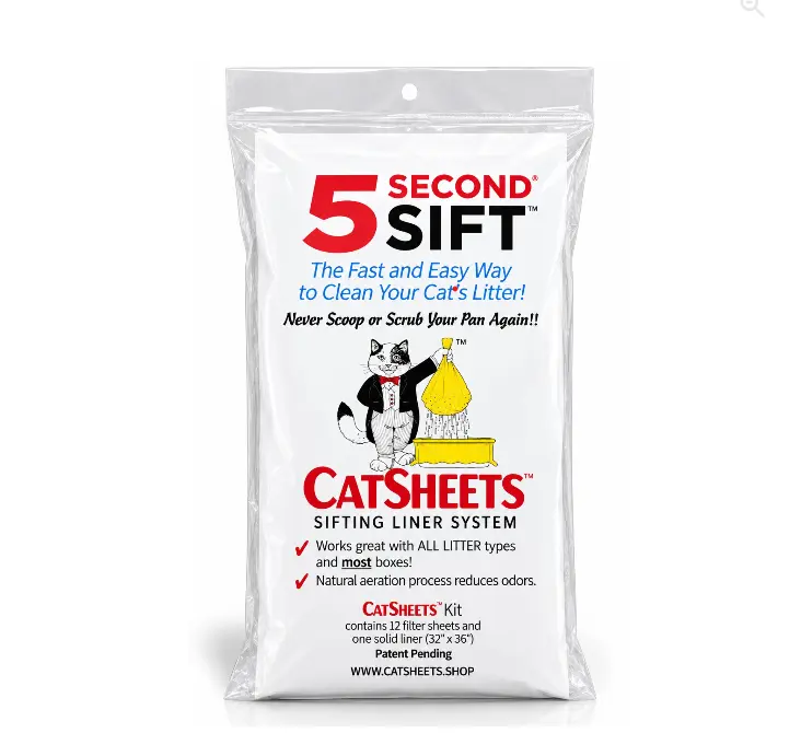 CatSheets Sifting Cat Litter Box Liners | 12 Sifting Disposable Liners with 1 Base - Tear Resistant, Odor-Control & Removable Liner - Fits Standard & Jumbo Boxes - Mess Free Pet Cleaning System for Multi-Cat Clumping & All Litter Types