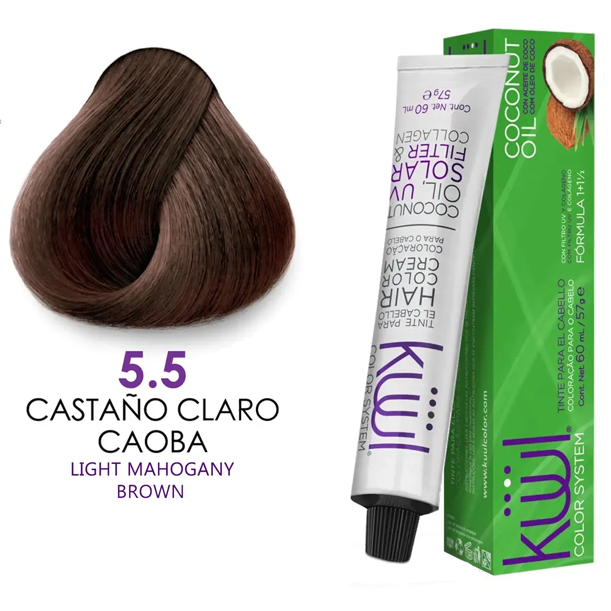 Kuul Color System [ 5.5 ] Castano Claro Caoba | Light Mahogany Brown | Tinte Para El Cabello | Permanent Hair Dye | 3.04 fl oz / 90 ml