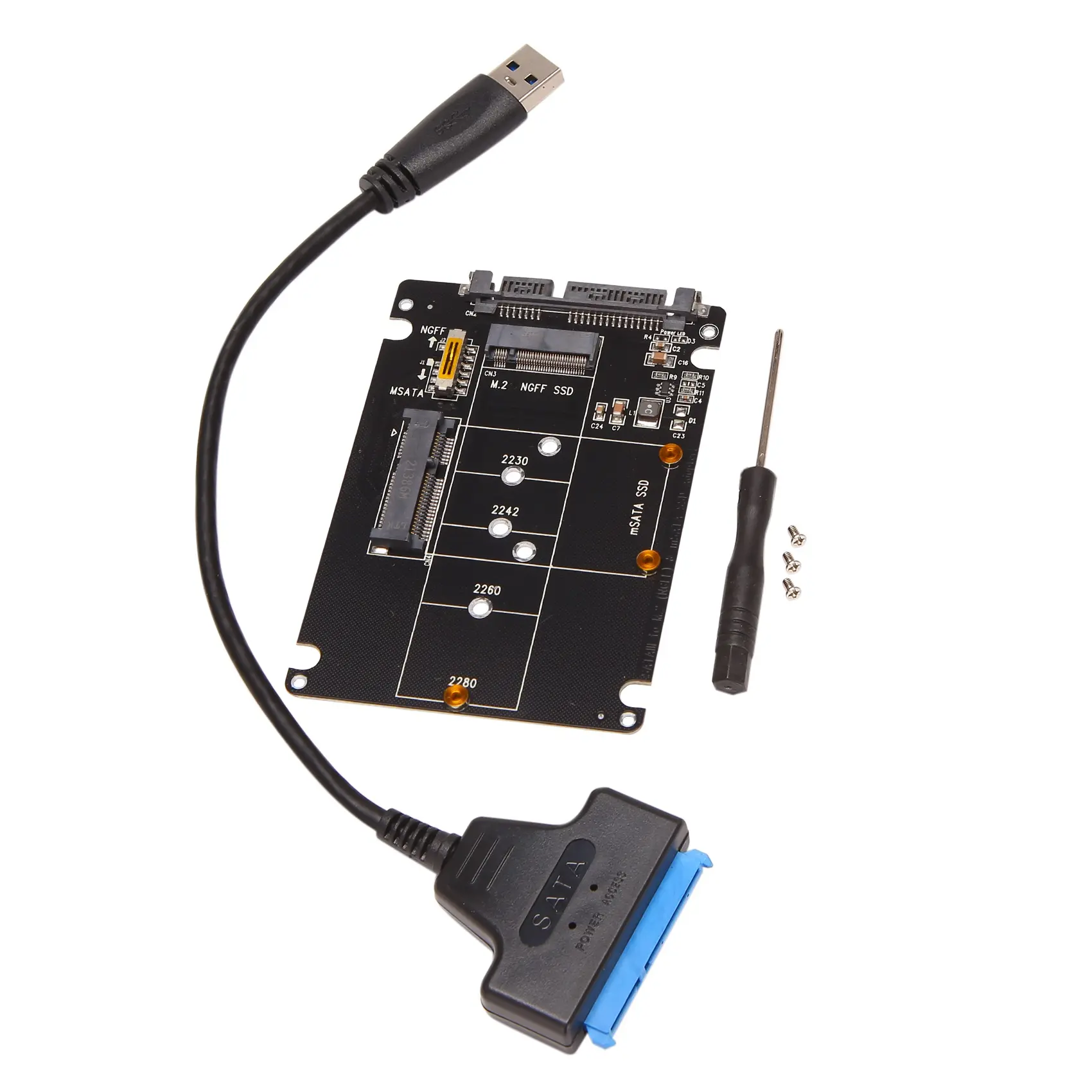 2-in-1 M.2 NGFF MSATA to USB 3.0 Adapter Converter Reader Card with SATA Cable, Plastic Body, B Key, Portable Storage Switch for PC Users, Supports SATA SSD External Storage Expansion for Vista, Windows XP Systems