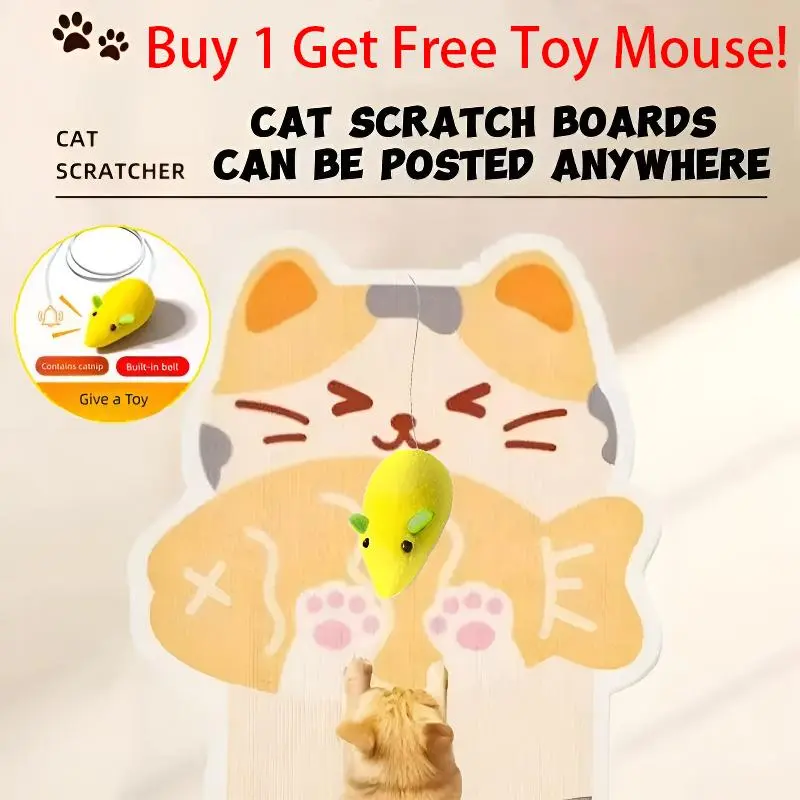【Buy 1, Get Free Toy Mouse!】Wall Mounted Cat Scratching Board Thickened Durable Wear Resistant Protects Furniture from Cat Scratching Suitable for walls Sofas Cabinets Doors Glass Personalized Cat Tree Tower Cat toy mouse Pet supplies Scratcher tiktokshop