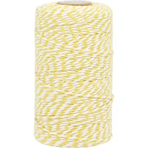 Yellow and White Cotton Twine String, 328 Feet, 2mm Thick, for Crafts Gift Wrapping Baking Holiday Decor